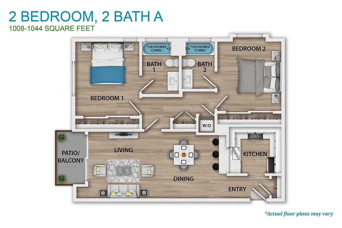Floor plan 2 Bed - 2 Bath Layout A