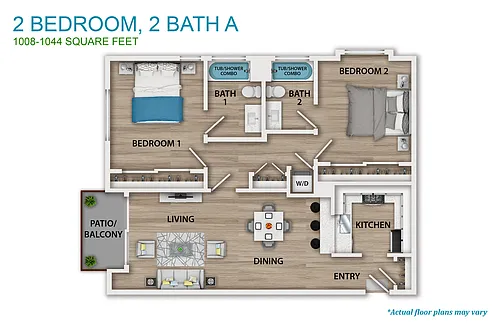 Floor plan 2 Bed - 2 Bath Layout A