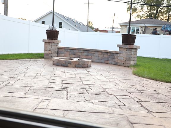 Back yard with a fire pit