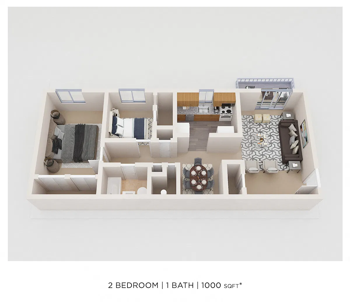 Floor plan Two Bedroom - 1,000 Sqft