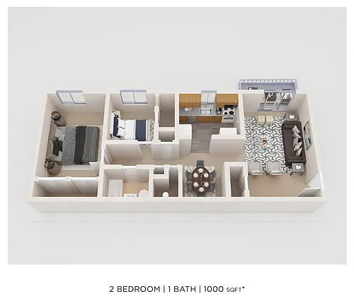 Floor plan Two Bedroom - 1,000 Sqft