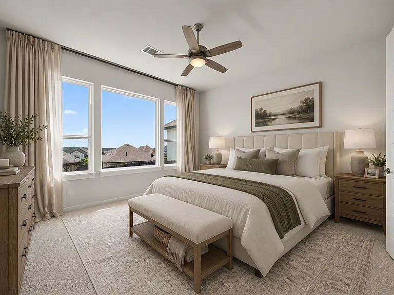 Virtually staged primary bedroom