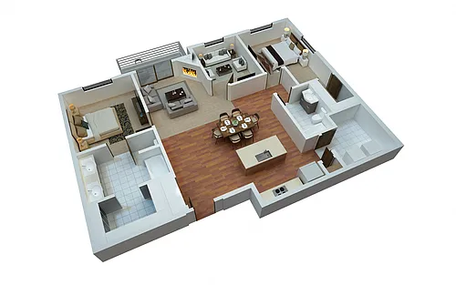 Floor plan 2 Bed 2 Bath + Den