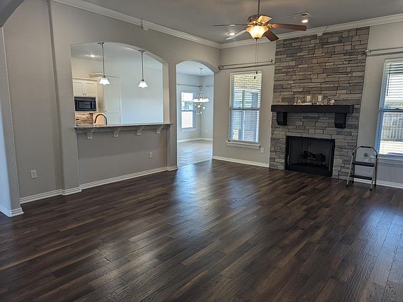 Living room, stone accent wall