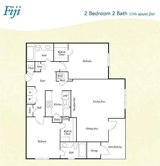 Floor plan B6 - Fiji - Two Bedroom, Two Bathroom
