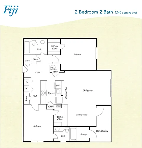 Floor plan B6 - Fiji - Two Bedroom, Two Bathroom