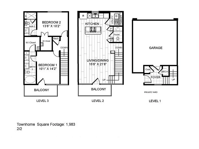 Floor plan 2 Bedroom 2 Bath TH