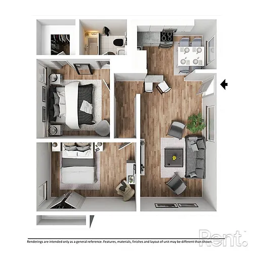 Floor plan 2 Bed, 2 Bath