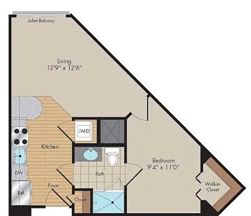 Floor plan 1 Bed/1 Bath Jr-A9-Beckley