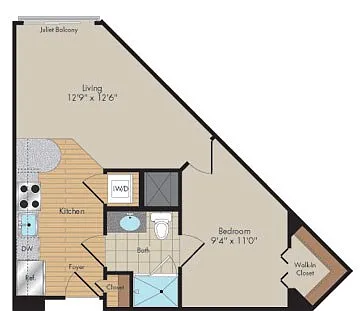 Floor plan 1 Bed/1 Bath Jr-A9-Beckley