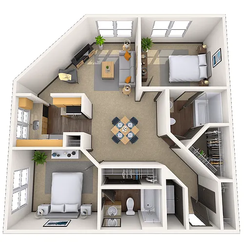 Floor plan Traditional 2x2 949-992 SF