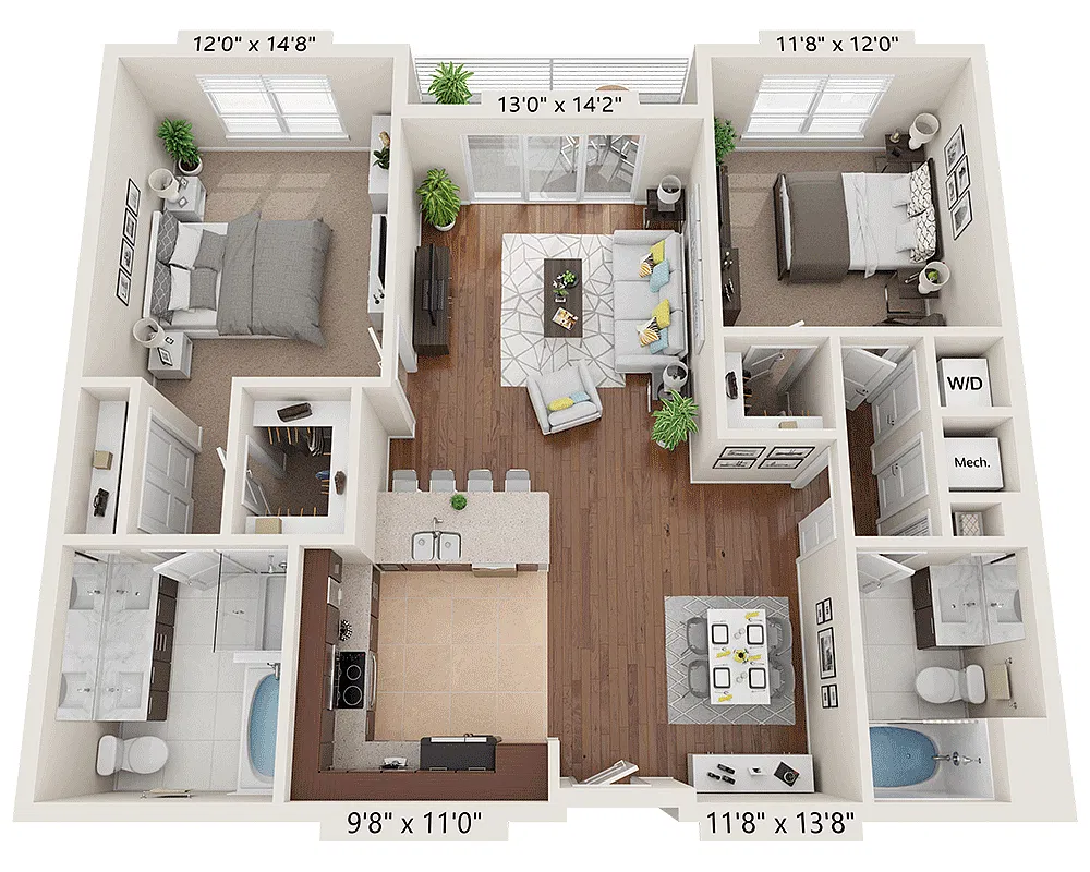 Floor plan Two Bedroom B2B