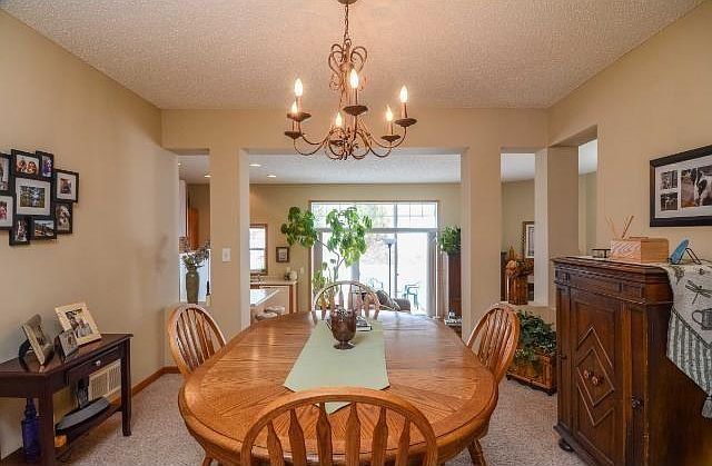 Dining room with lovely chandelier