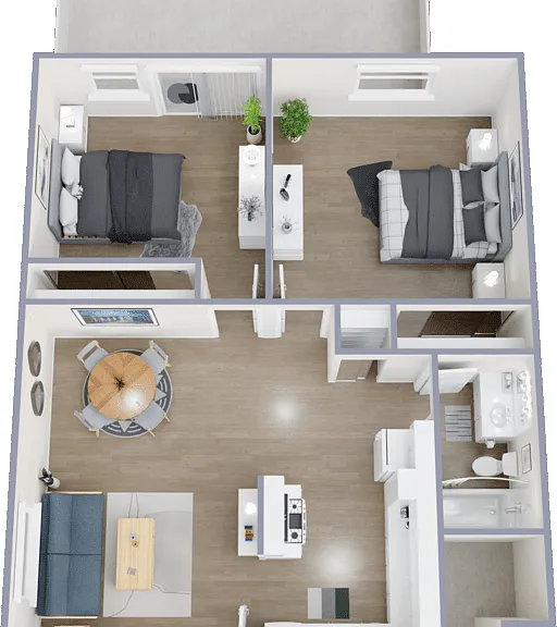 2 Bedroom 1 Bath Small Floorplan Diagram