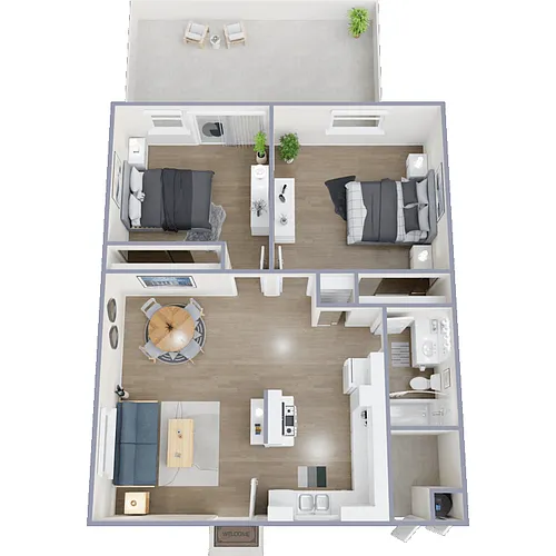 Floor plan 2 Bedroom 1 Bath Small