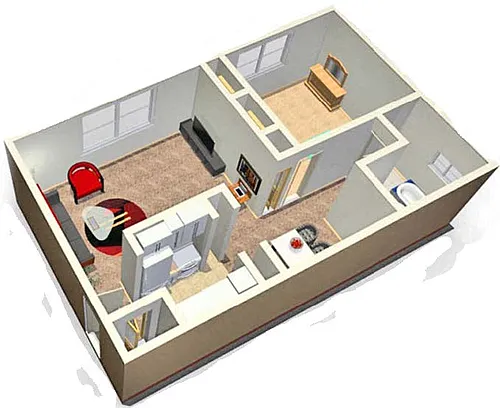 Floor plan 1 Bed | 1 Bath White