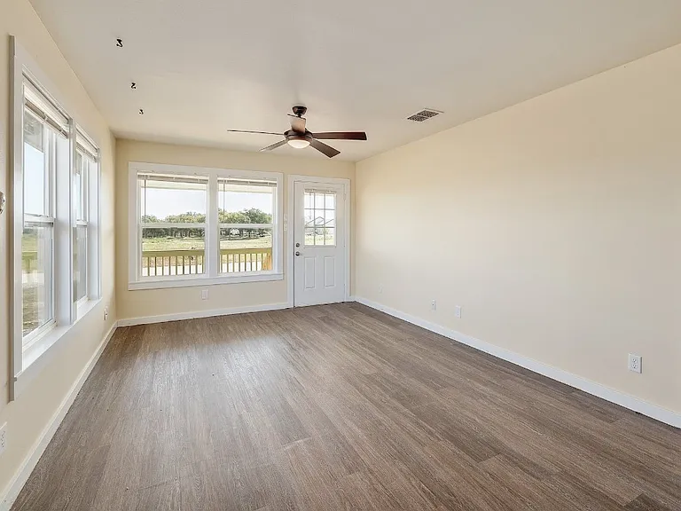 Living space with the front door.