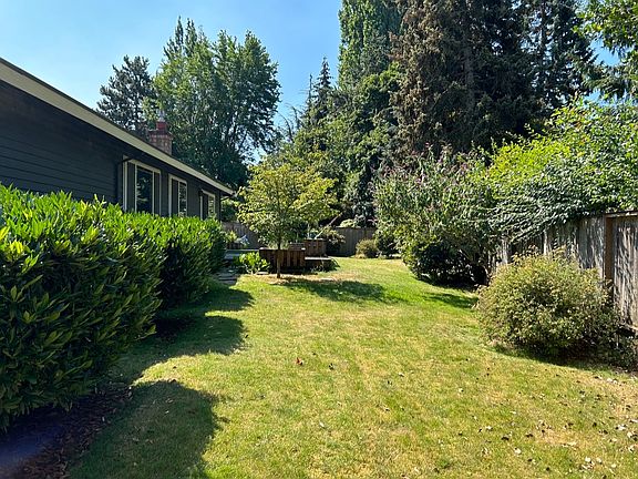 Nice size patio with mature plants