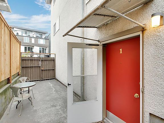 Private patio and entry.