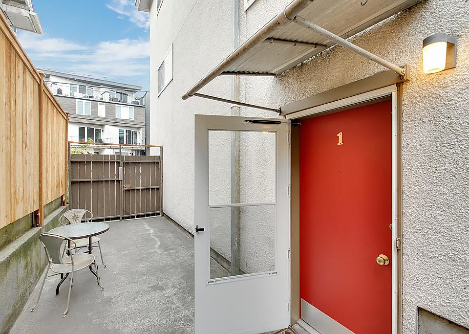 Private patio and entry.