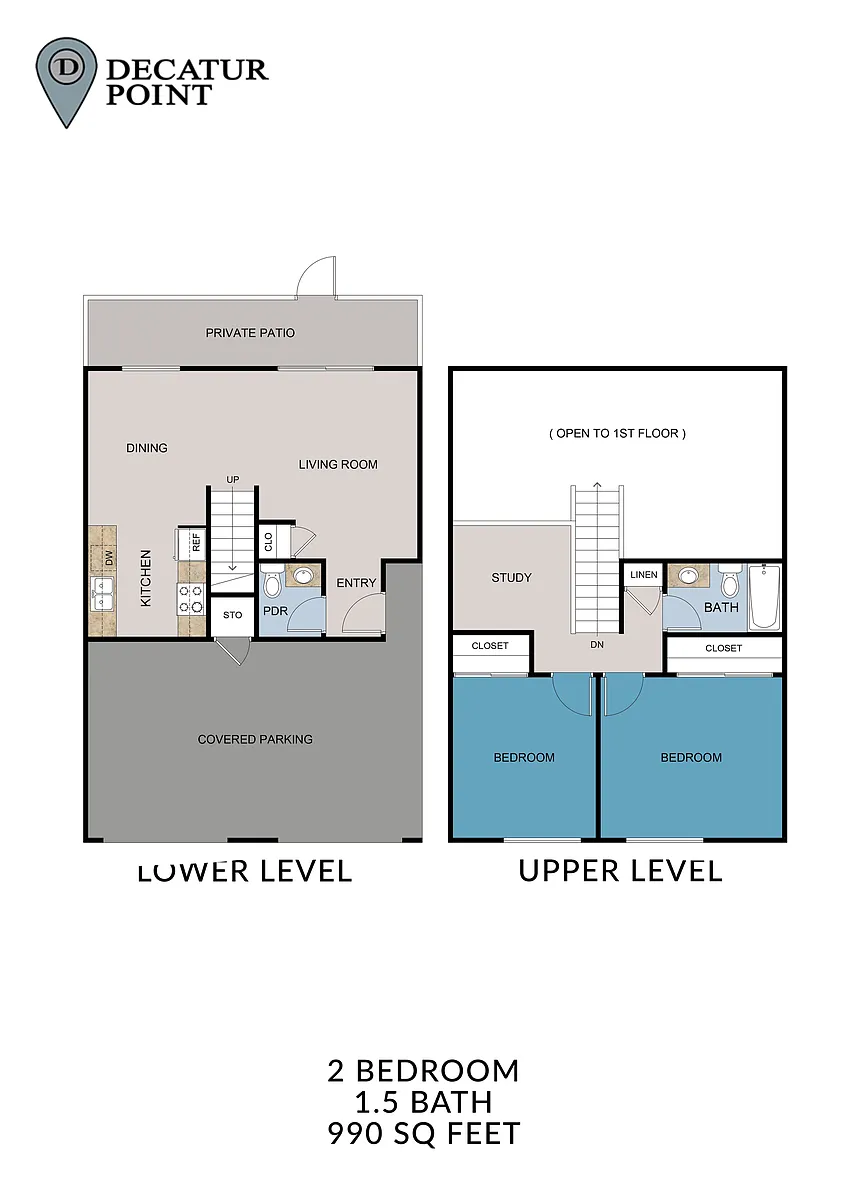 Floor plan 2 Bedroom 1.5 Bath