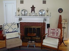 brick fireplace in LR