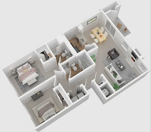 Floor plan Two Bedroom Two Bathroom With View