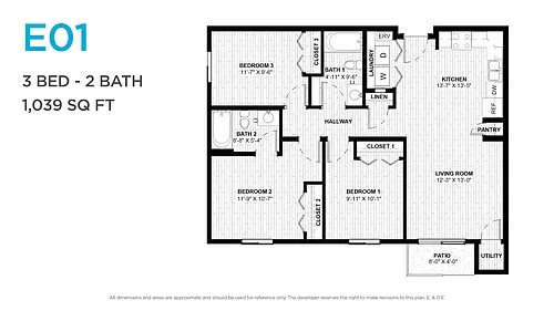 Floor plan Three Bedroom Two Bath