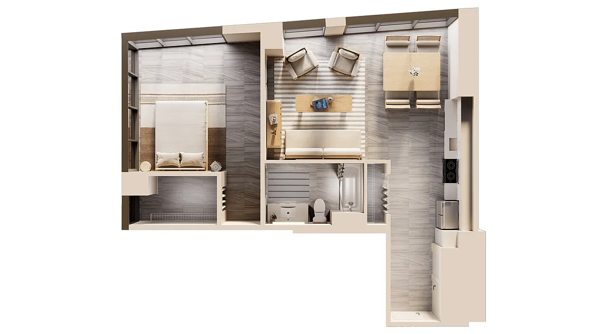 Floor plan East 1 BR Worldcenter Corner