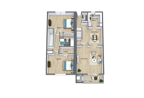 Floor plan 2 Bedroom, 1.5 Bathroom Renovated