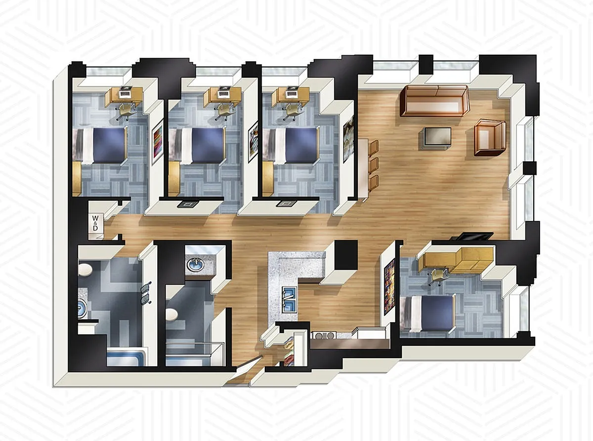 Floor plan 4x2 All Private Floors 14-18