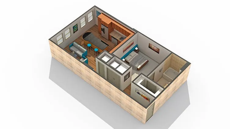 Floor plan 1 BR x 1 BA - C