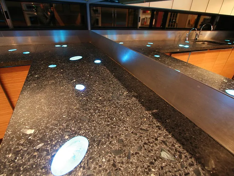 integrated LED lighting in terrazzo countertops