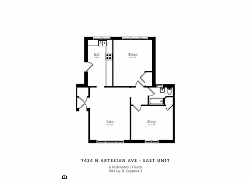 Floor plan 2 Bedroom | 1 Bath (C2)
