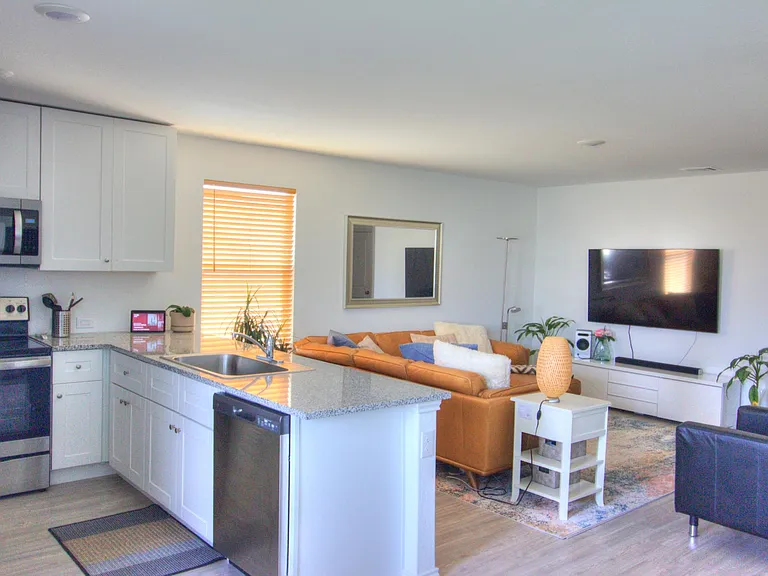 Kitchen and Living room view from dining area