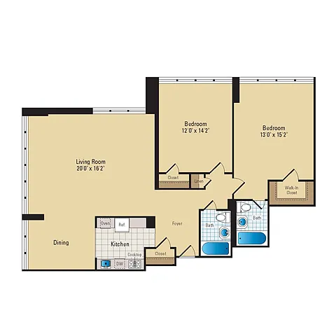 Floor plan 2 Bed - 2 Bath | B02