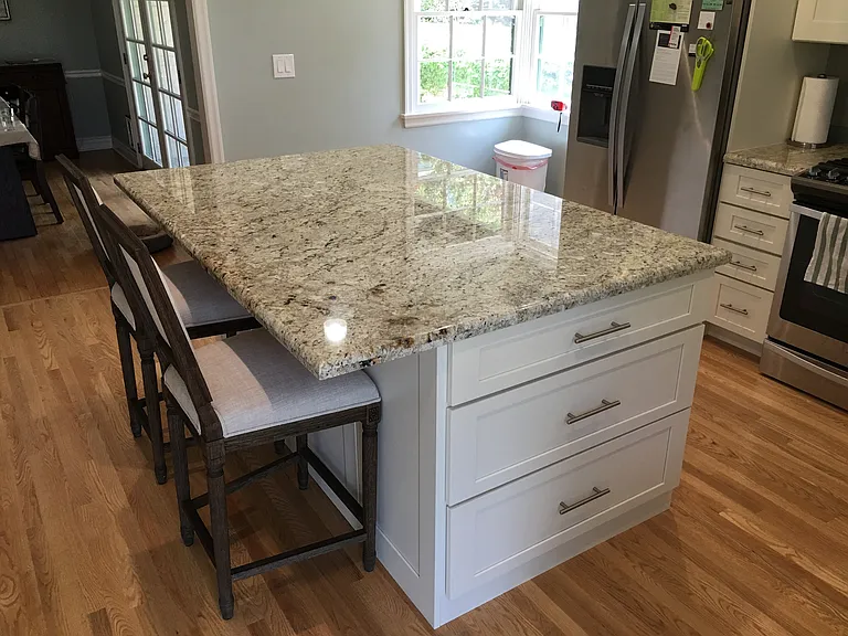 Fully furnished kitchen with large island. Induction stove, microwave, large fridge.