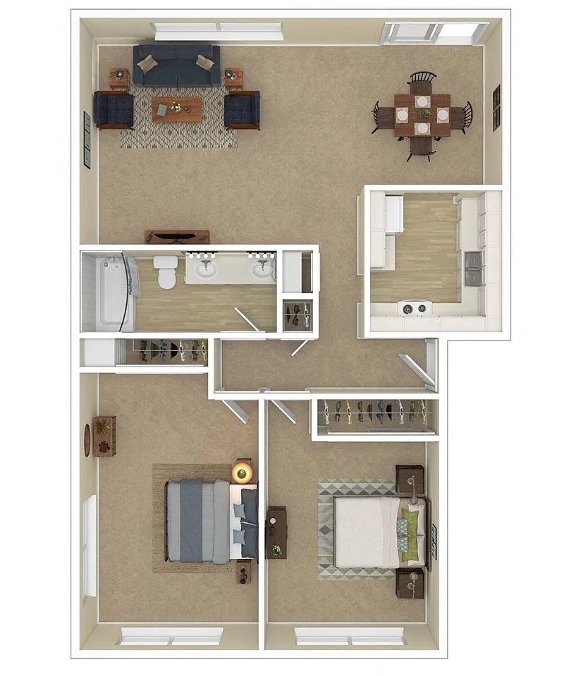 Floor plan 2 Bedroom, 1 Bath B