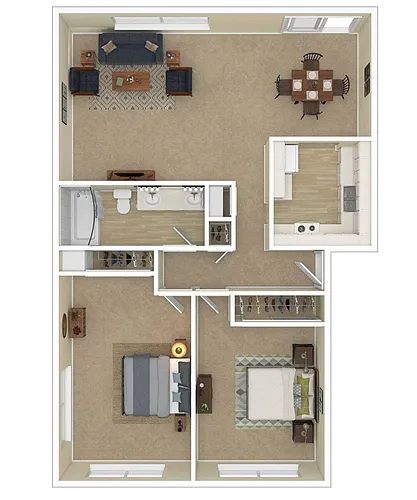 Floor plan 2 Bedroom, 1 Bath B