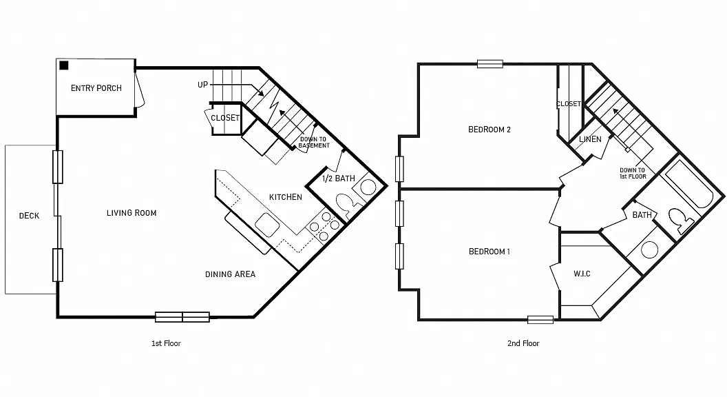 Floor plan 2 Bedroom, 1.5 Bath Townhome w/Basement