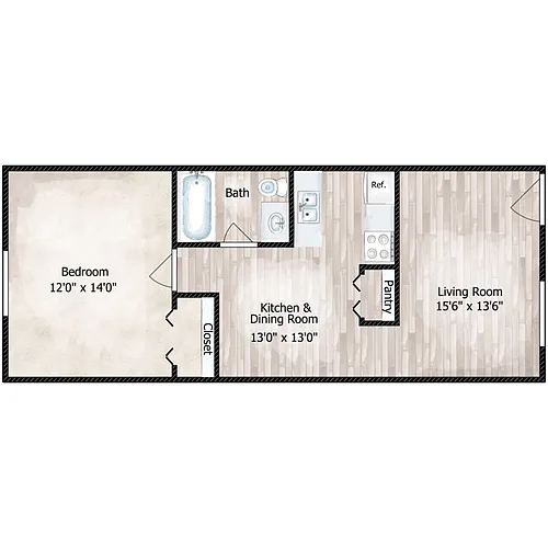 Floor plan 1 Bed 1 Bath