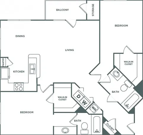 Two Bedroom Two Bath (1220 SF) Two Bedroom Two Bath (1220 SF)