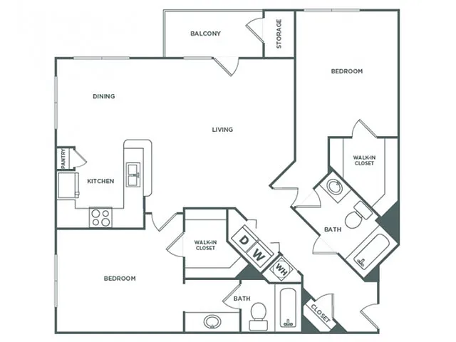 Floor plan Two Bedroom Two Bath (1220 SF)