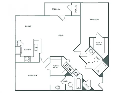 Floor plan Two Bedroom Two Bath (1220 SF)