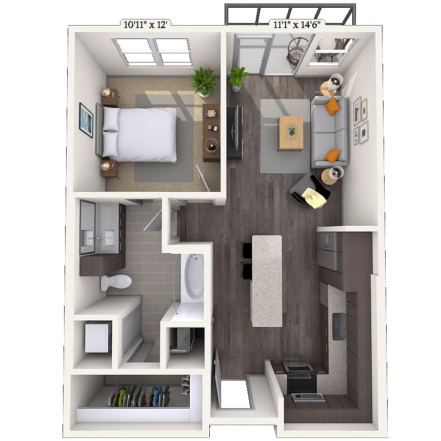 Floor plan Traditional 1x1 690-746 SF