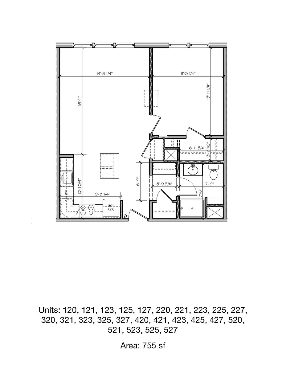 Floor plan One Bedroom Interior Unit