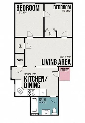 Floor plan 2 Bedrooms, 1 Bathroom