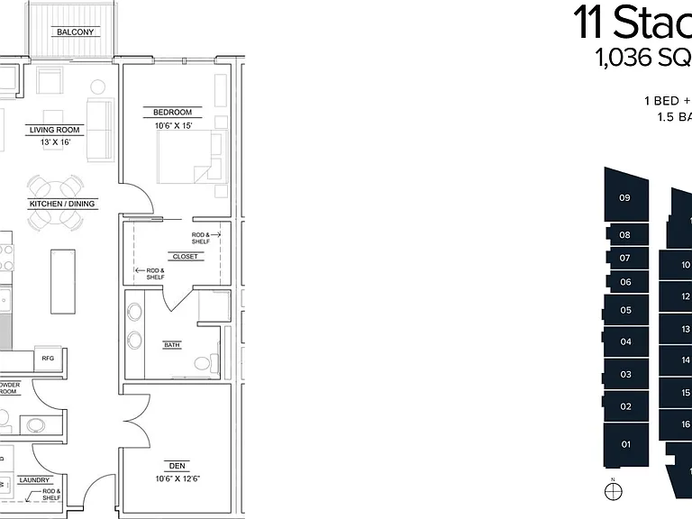 1Bed + Den - 1036 Sq Ft - 11 Stack 1Bed + Den - 1036 Sq Ft - 11 Stack