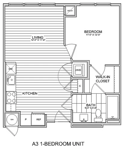 Floor plan 1 Bed/1 Bath-A3