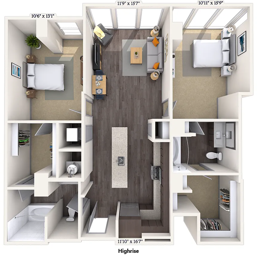 Floor plan High Rise 2x2 1092-1093 SF